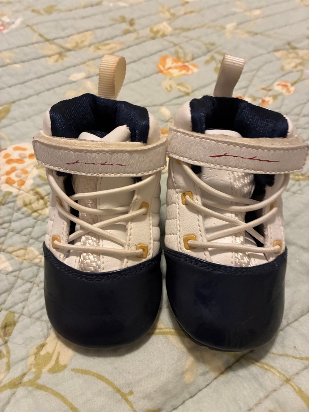 Jordan Baby Walker Shoes in White, Navy and Gold